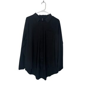 Athleta Black Long Sleeve Button Up Shirt Top Perforated Detail Size L